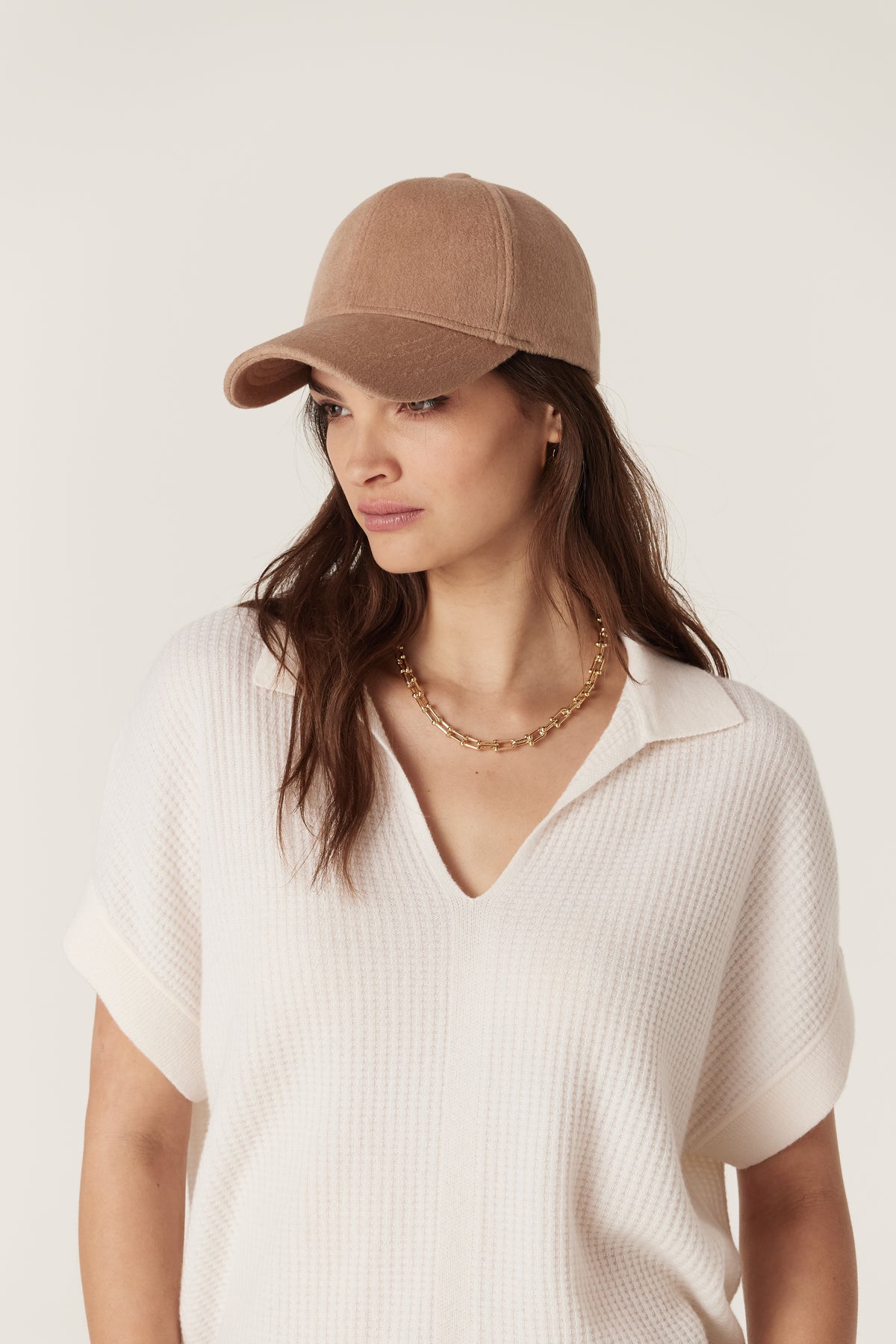 Cable Wool Cashmere Cap - Camel