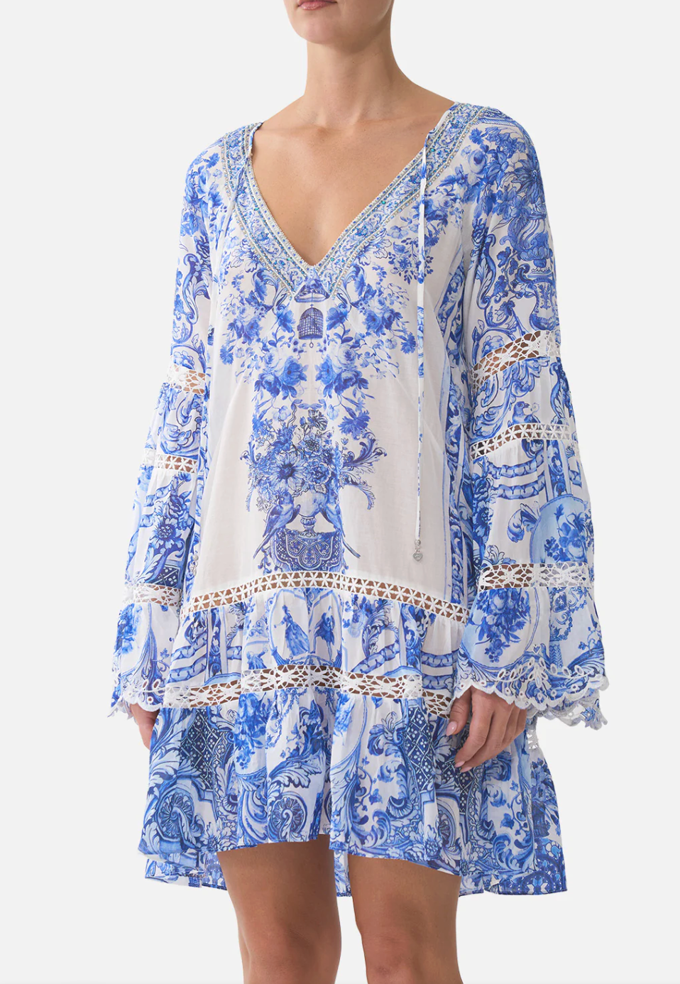 Camilla A-Line Gathered Panel Dress - Ceramic Panoramic
