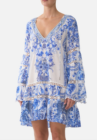 Camilla A-Line Gathered Panel Dress - Ceramic Panoramic