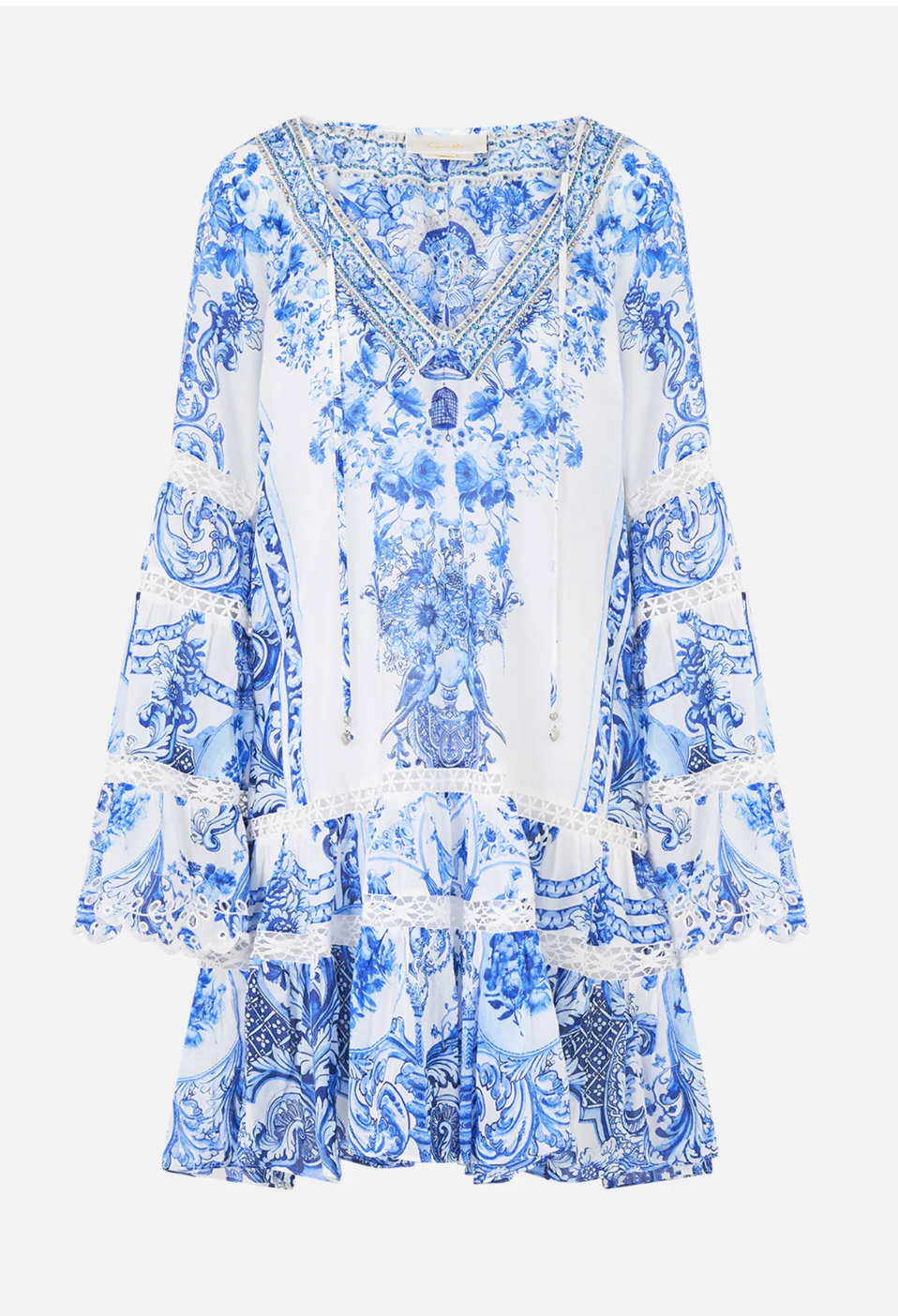 Camilla A-Line Gathered Panel Dress - Ceramic Panoramic