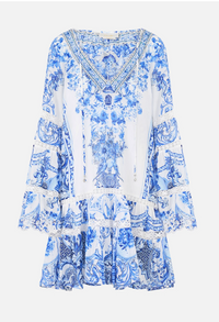 Camilla A-Line Gathered Panel Dress - Ceramic Panoramic