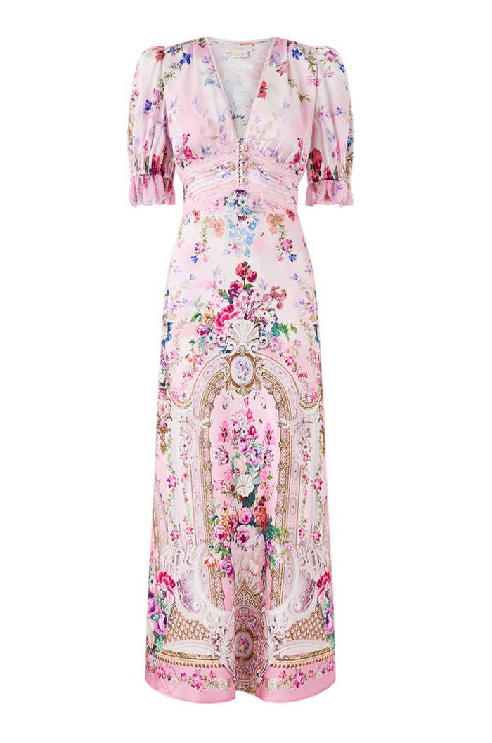 Camilla Bias Cut Midi Dress With Lace Insert - Palatial Pastels