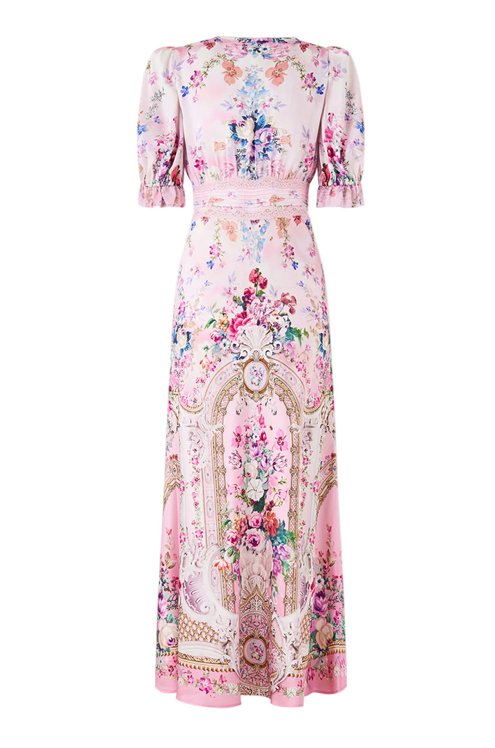 Camilla Bias Cut Midi Dress With Lace Insert - Palatial Pastels