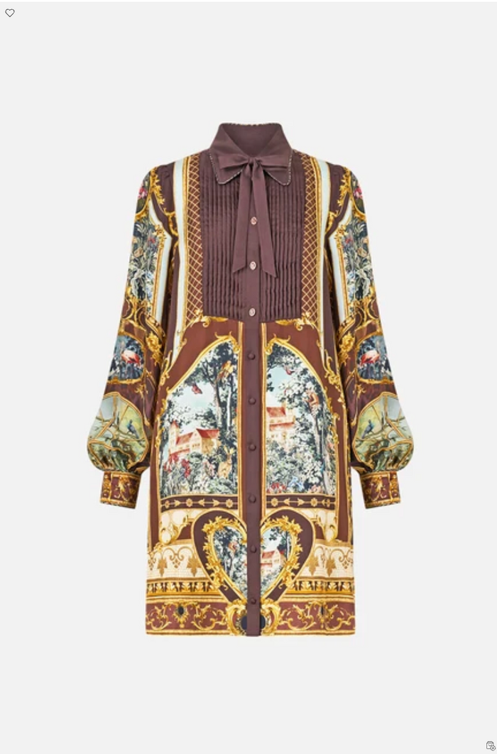 Camilla Collared Shirt Dress With Pintucks - Animals In The Palace
