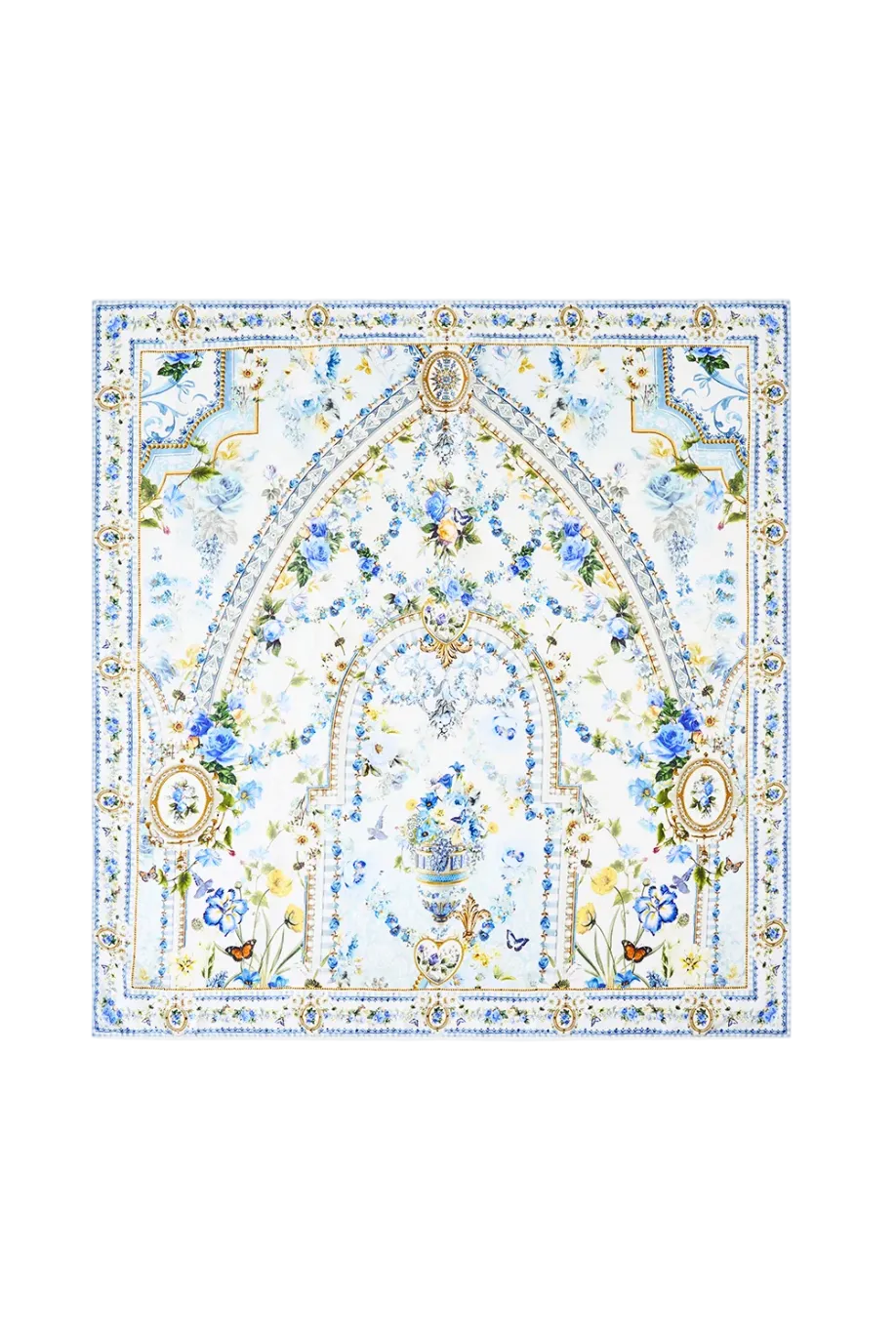 Camilla Large Crystalled Silk Square Scarf - Dandelion Skies