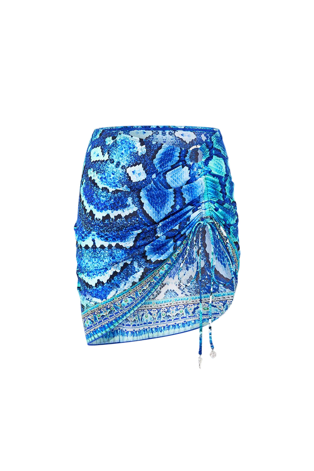 Camilla Ruched Short Sarong with Ring Front Trim - The Sapphire Serpent