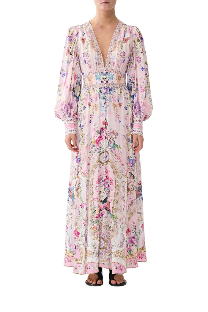 Camilla Shaped Waistband Dress With Gathered Sleeves - Palatial Pastels