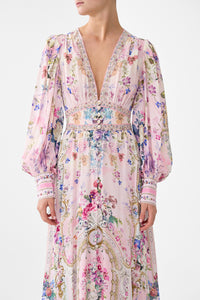 Camilla Shaped Waistband Dress With Gathered Sleeves - Palatial Pastels