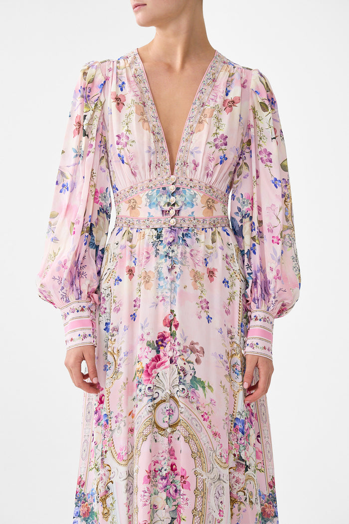 Camilla Shaped Waistband Dress With Gathered Sleeves - Palatial Pastels