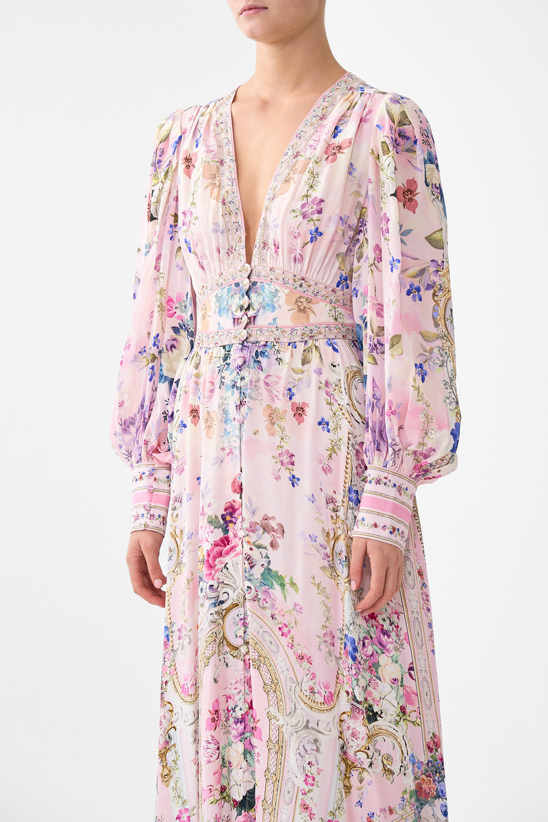 Camilla Shaped Waistband Dress With Gathered Sleeves - Palatial Pastels