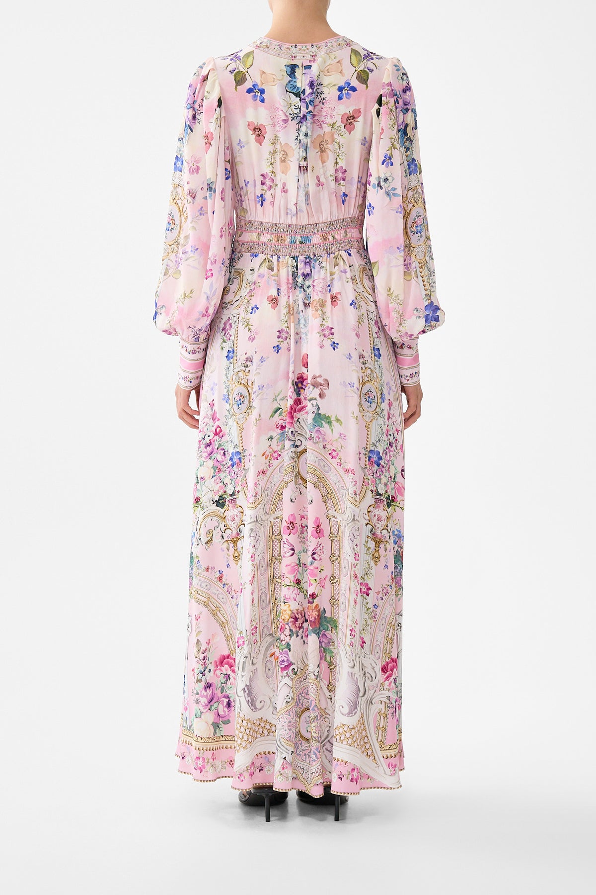 Camilla Shaped Waistband Dress With Gathered Sleeves - Palatial Pastels