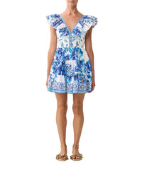 Camilla Tiered Short Dress With Neck Frill - A Ceramic Garden
