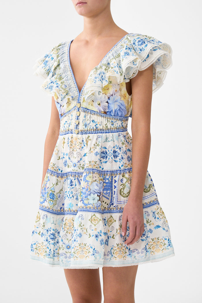 Camilla Tiered Short Dress With Neck Frill - My Homespun Heart