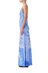 Camilla V-Neck Long Bias Slip Dress With Train - The Bosphorous