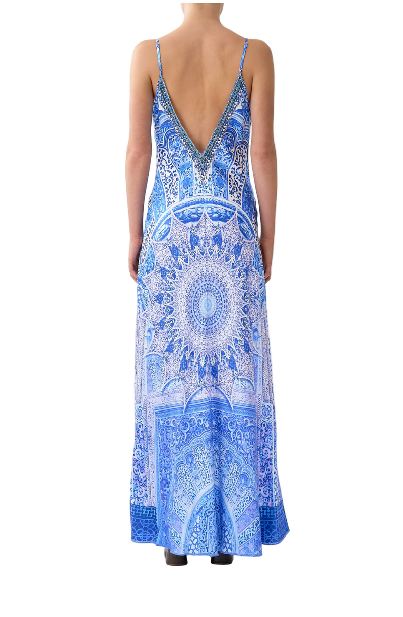 Camilla V-Neck Long Bias Slip Dress With Train - The Bosphorous