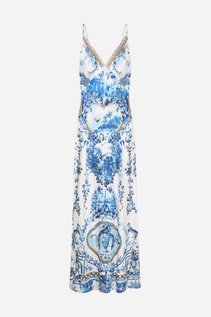Camilla V Neck Full Length Bias Slip Dress - The Porcelain Parlour