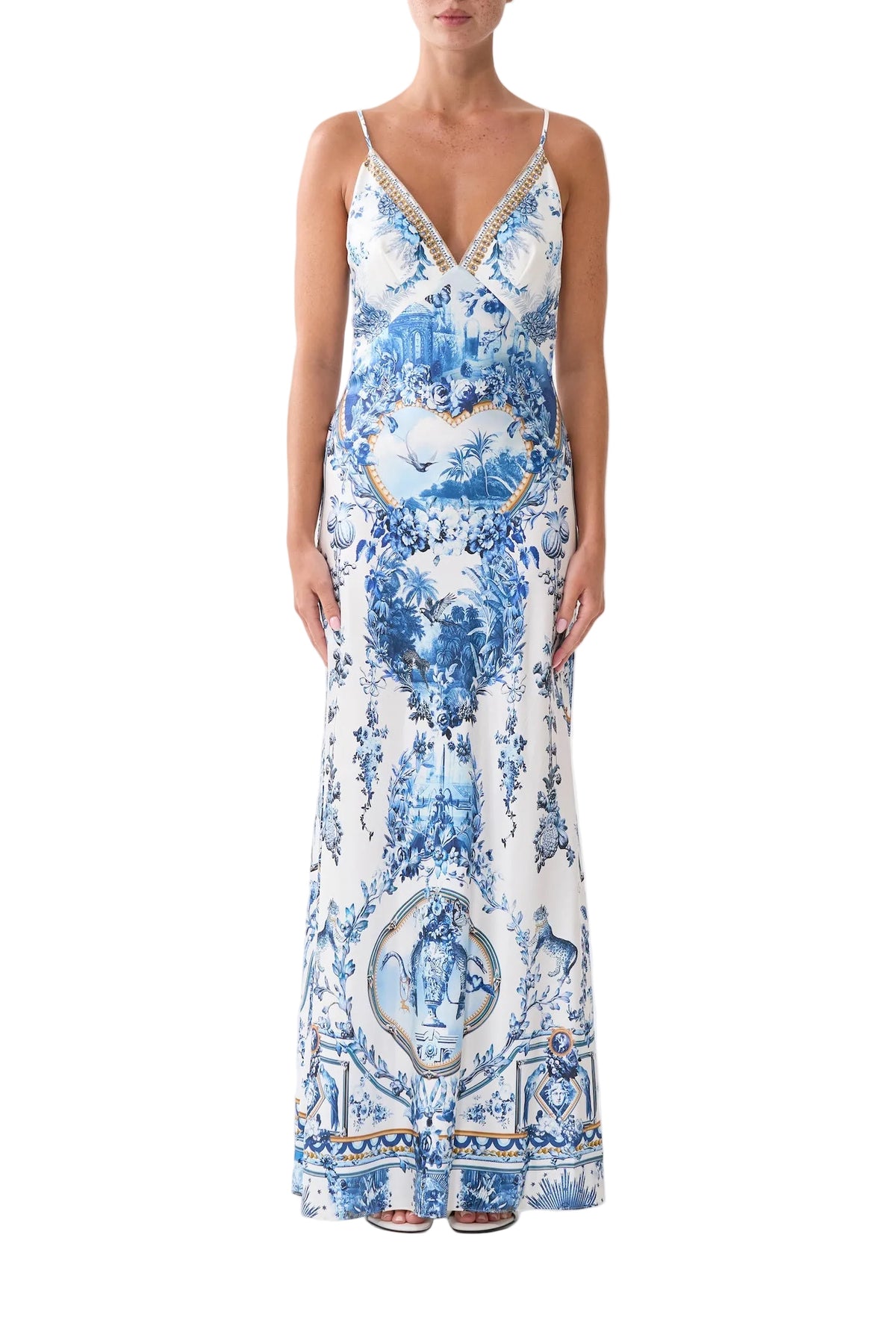 Camilla V Neck Full Length Bias Slip Dress - The Porcelain Parlour