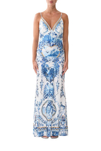 Camilla V Neck Full Length Bias Slip Dress - The Porcelain Parlour