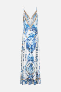 Camilla V Neck Full Length Bias Slip Dress - The Porcelain Parlour