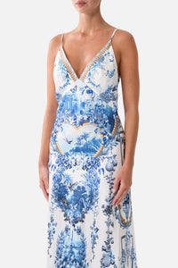 Camilla V Neck Full Length Bias Slip Dress - The Porcelain Parlour
