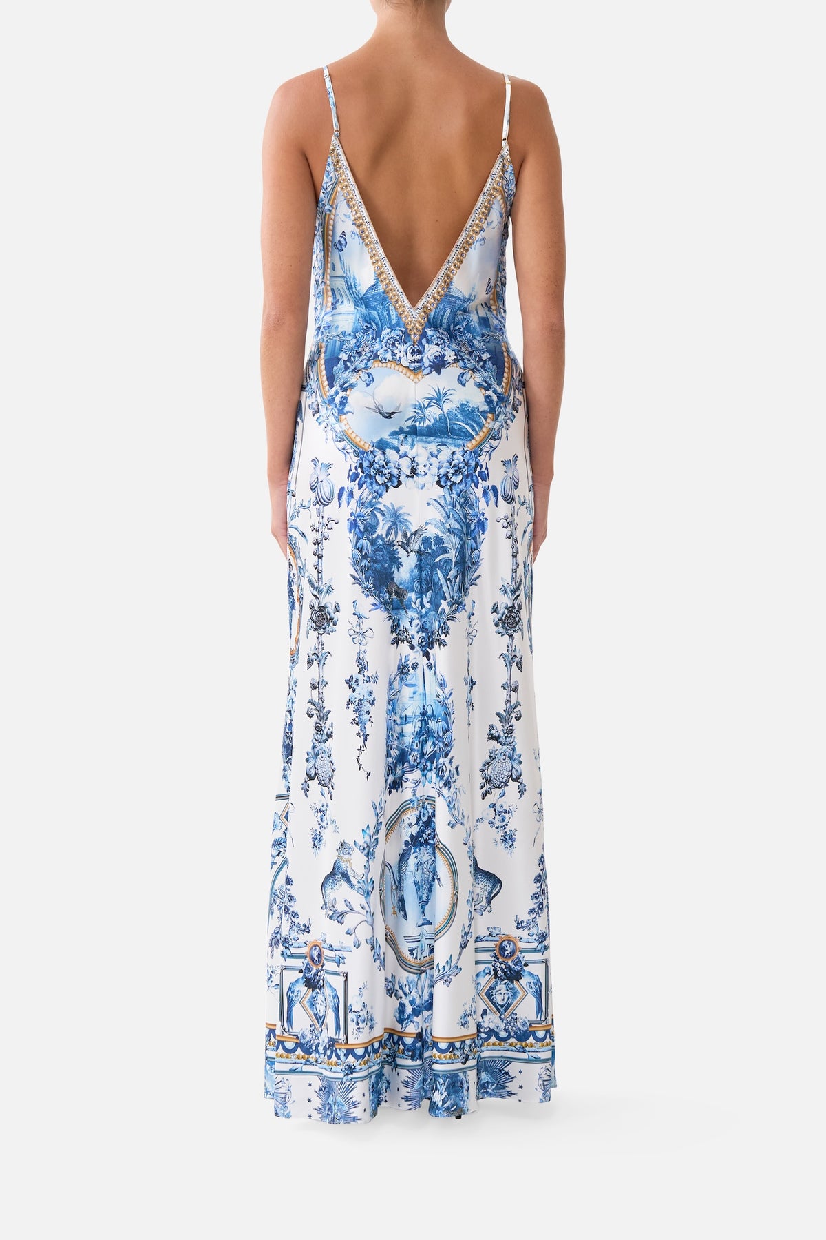 Camilla V Neck Full Length Bias Slip Dress - The Porcelain Parlour