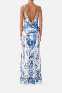 Camilla V Neck Full Length Bias Slip Dress - The Porcelain Parlour