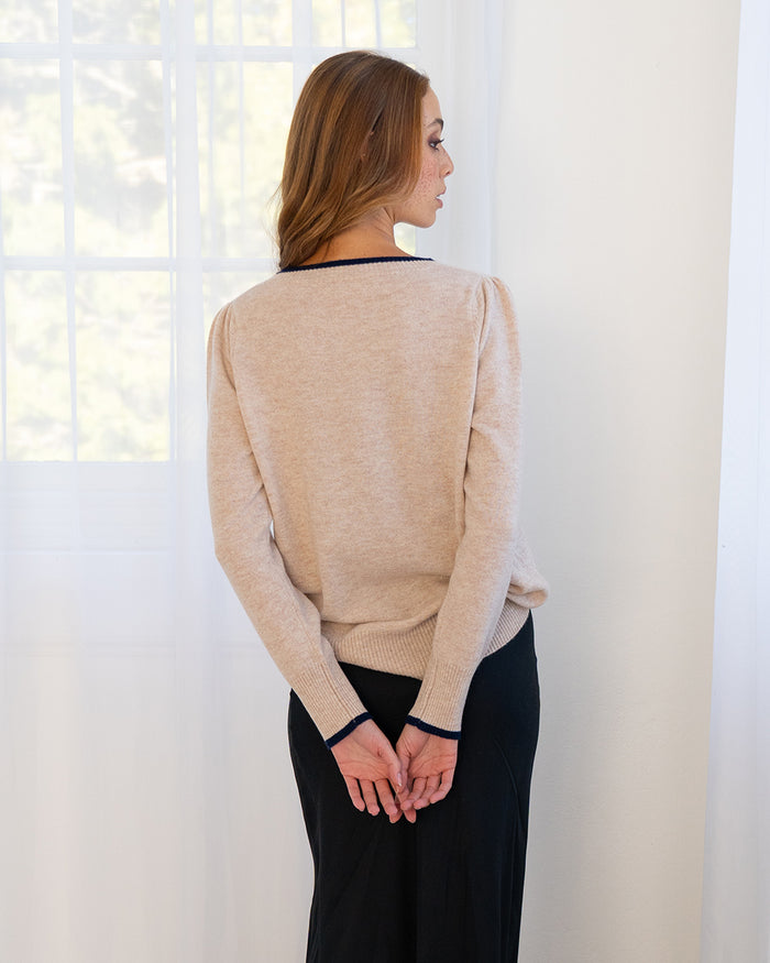 ARLINGTON MILNE CASHMERE CATH KNIT WITH CONTRAST - BLUSH/NAVY