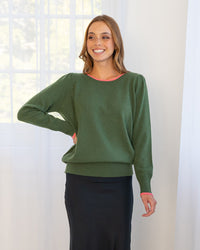 ARLINGTON MILNE CASHMERE CATH KNIT WITH CONTRAST - FERN/PINK