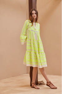 Devotion Twins Ella Midi Dress - Neon Lime/Off White