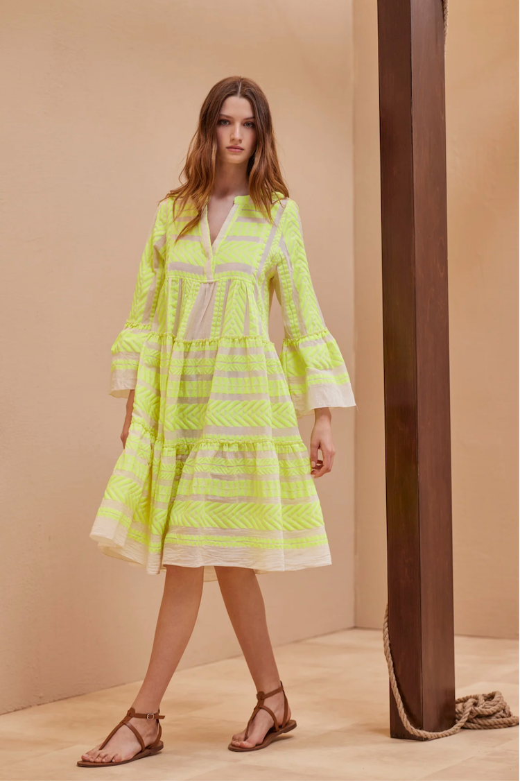 Devotion Twins Ella Midi Dress - Neon Lime/Off White