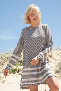 Summery Copenhagen Dress 2 O Neck Long Sleeve - Whisper White & Java
