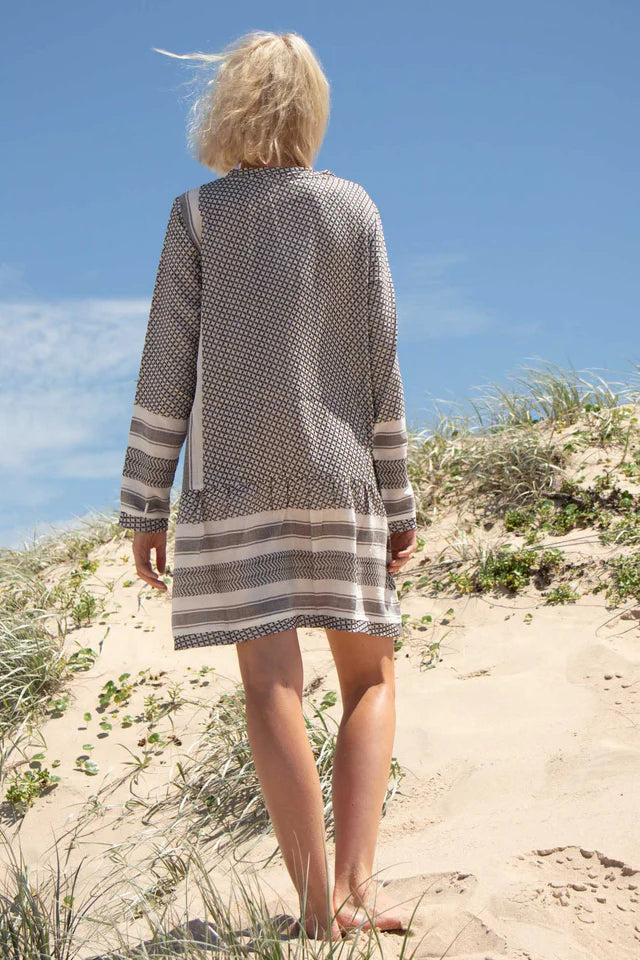Summery Copenhagen Dress 2 O Neck Long Sleeve - Whisper White & Java