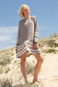 Summery Copenhagen Dress 2 O Neck Long Sleeve - Whisper White & Java