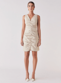 Esmaee Golden Hour Ruche Dress - Light Gold