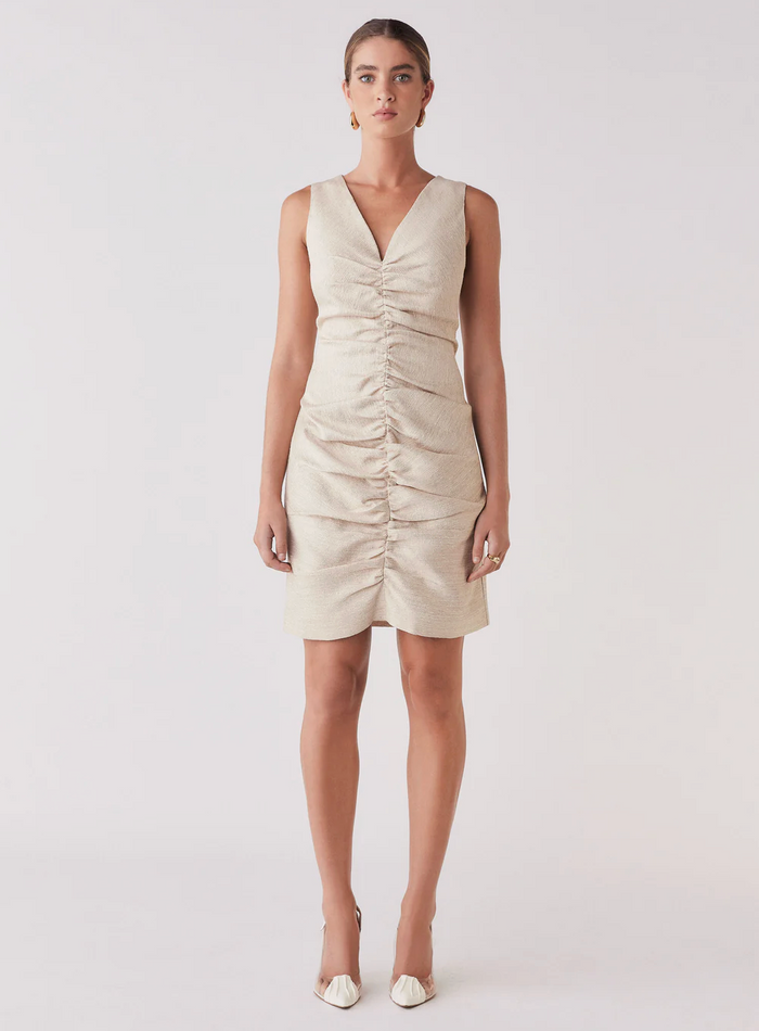 Esmaee Golden Hour Ruche Dress - Light Gold