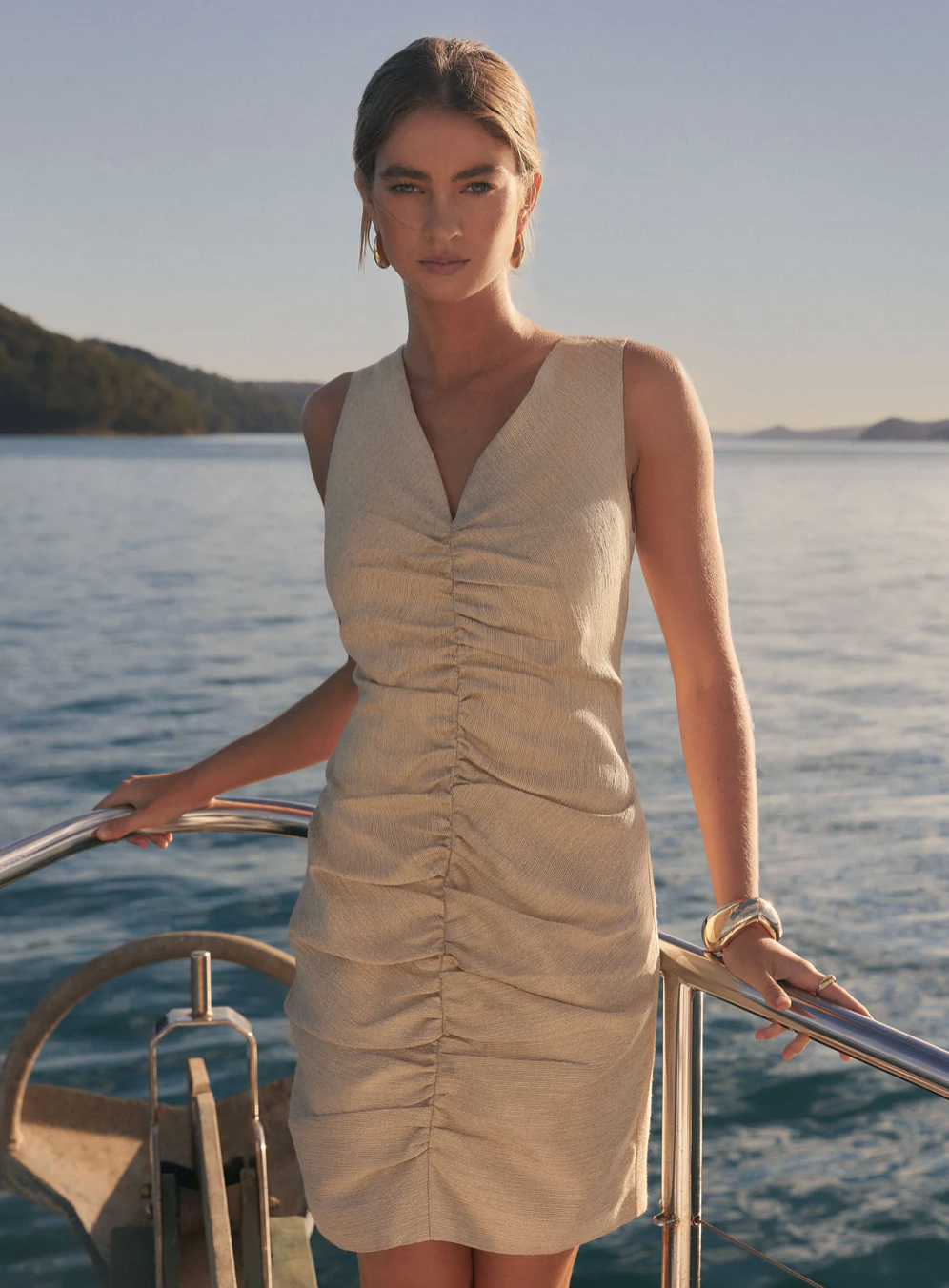 Esmaee Golden Hour Ruche Dress - Light Gold