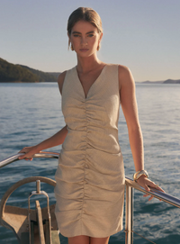 Esmaee Golden Hour Ruche Dress - Light Gold