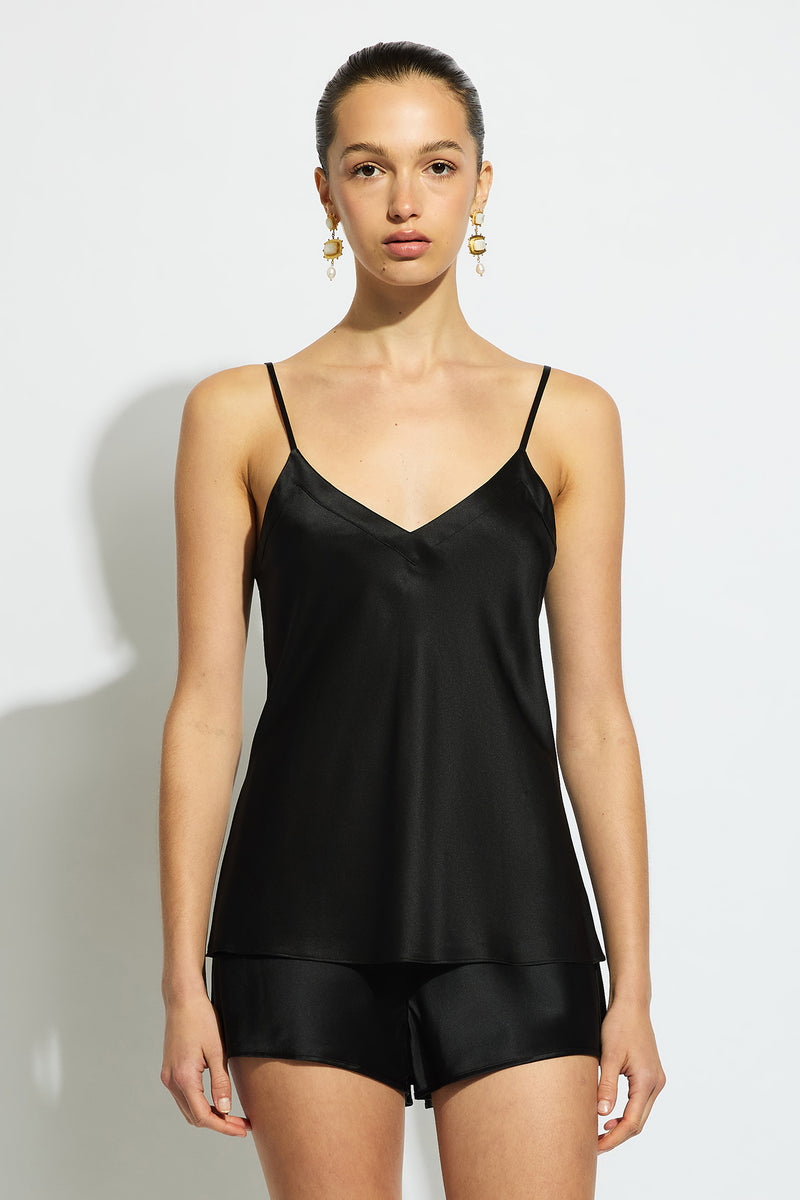 Ginia Silk Cami V Neck - Black