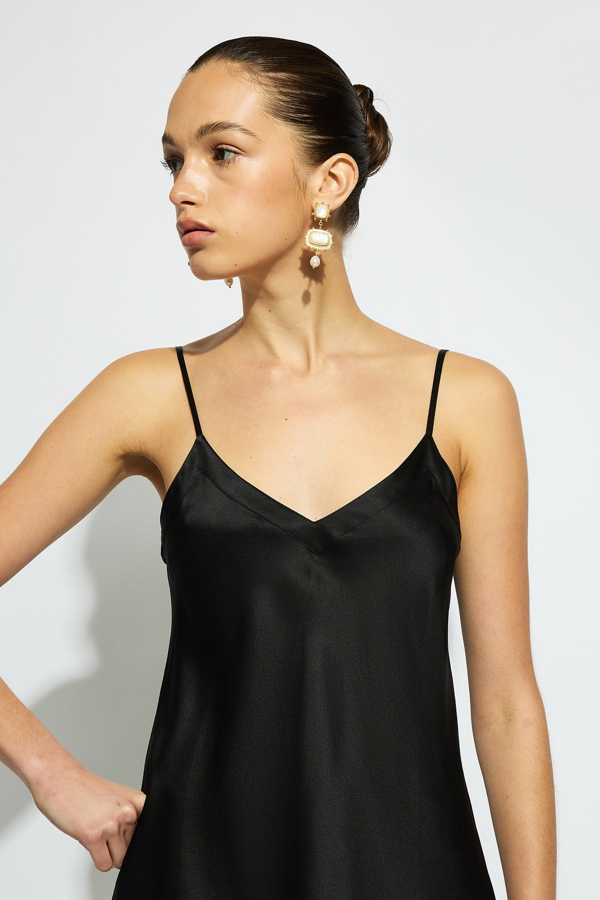 Ginia Silk Cami V Neck - Black