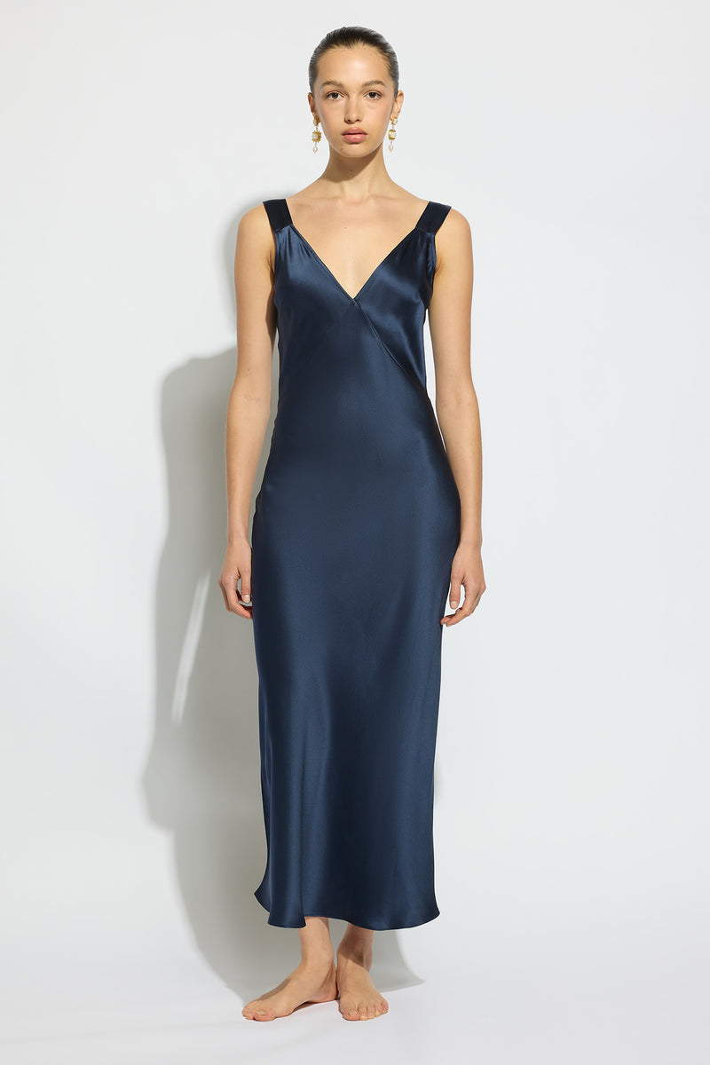 Ginia Day To Night Silk Slip - Midnight Blue