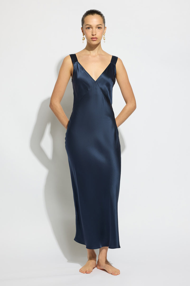 Ginia Day To Night Silk Slip - Midnight Blue