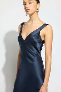 Ginia Day To Night Silk Slip - Midnight Blue