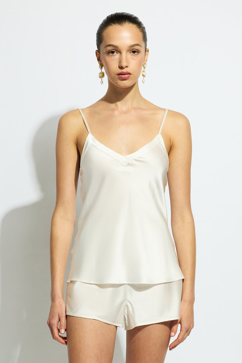 Ginia Silk Cami V Neck - Cream