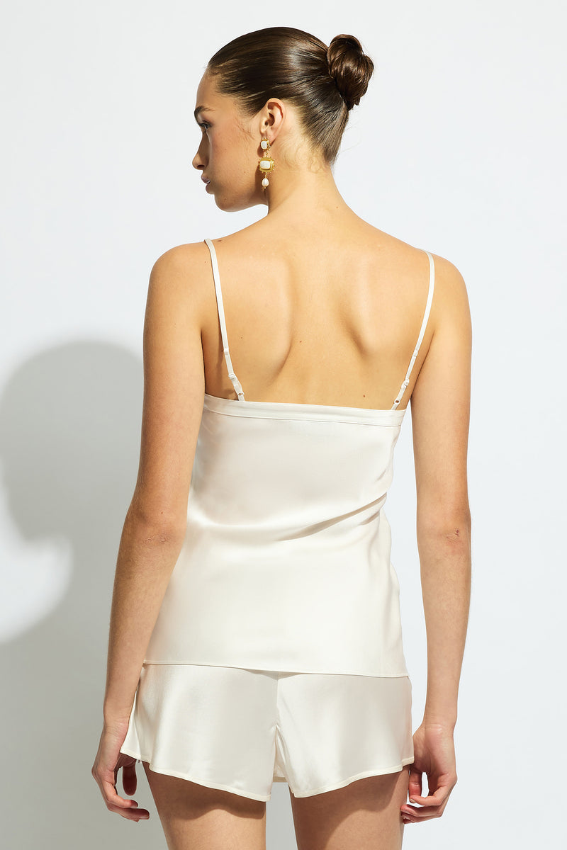Ginia Silk Cami V Neck - Cream
