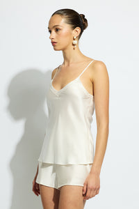 Ginia Silk Cami V Neck - Cream