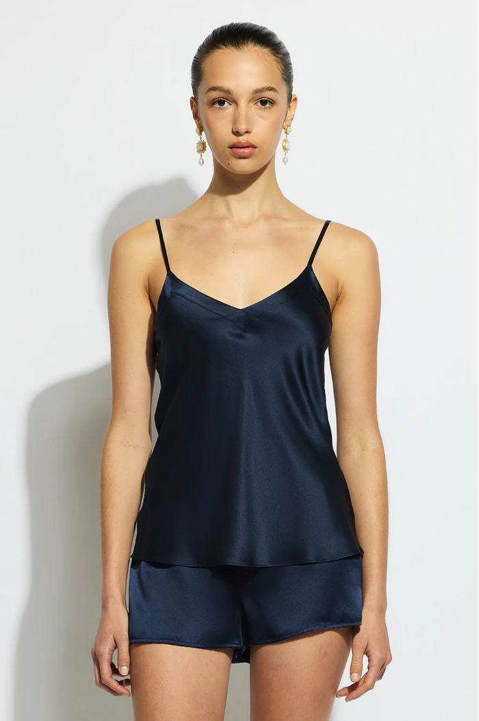 Ginia Silk Cami V Neck - Midnight Blue