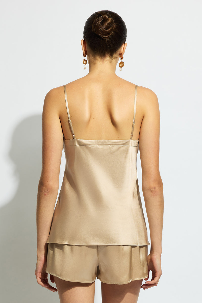 Ginia Silk Cami V Neck - Mink