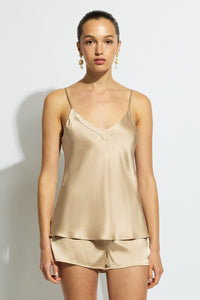 Ginia Silk Cami V Neck - Mink
