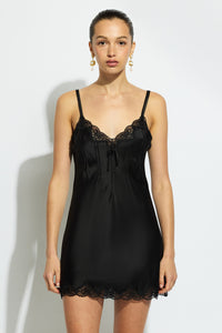 Ginia Silk Chemise  With Pintucks - Black