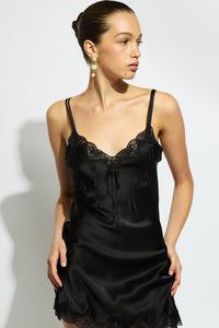 Ginia Silk Chemise  With Pintucks - Black